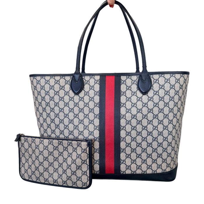 Gucci Navy & Beige GG Ophidia Large Tote Bag